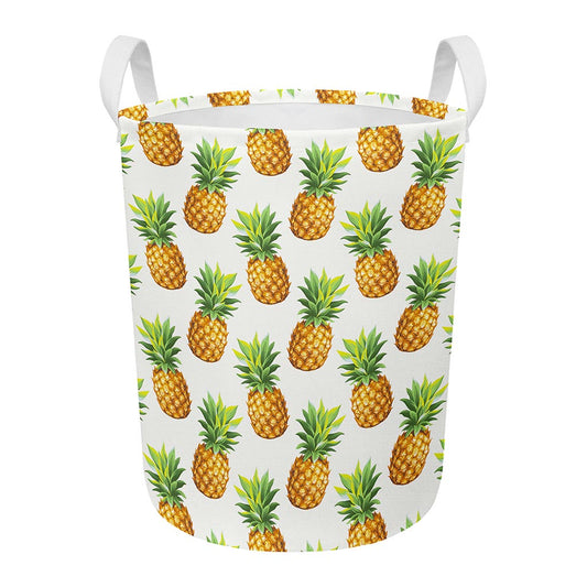 White Pineapple Pattern Print Round Laundry Basket