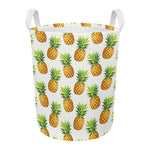 White Pineapple Pattern Print Round Laundry Basket