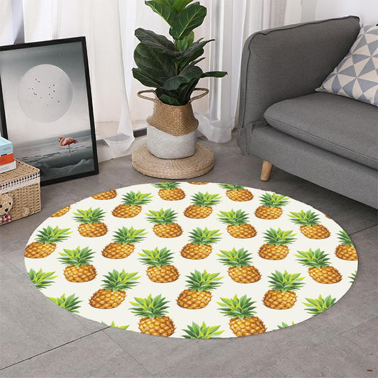 White Pineapple Pattern Print Round Rug
