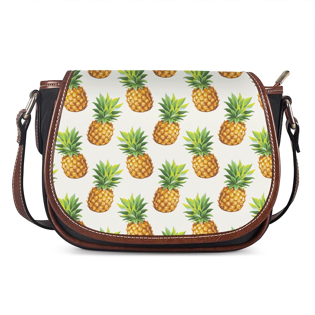 White Pineapple Pattern Print Saddle Bag