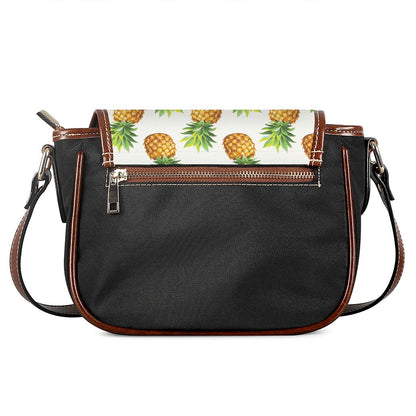 White Pineapple Pattern Print Saddle Bag
