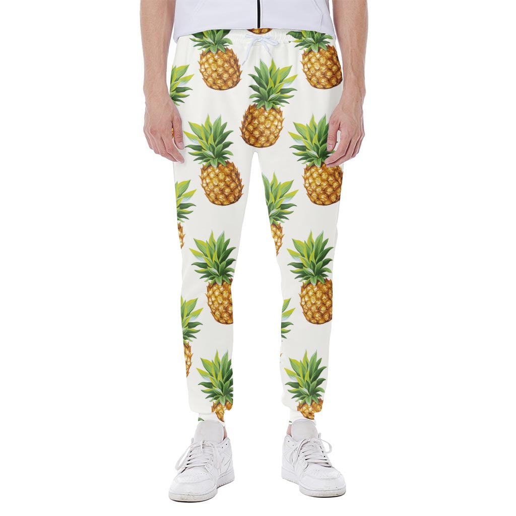 White Pineapple Pattern Print Scuba Joggers