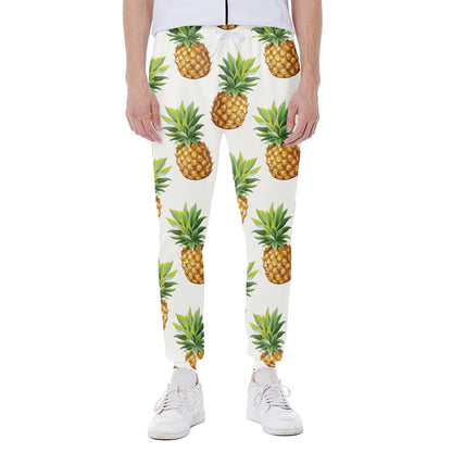 White Pineapple Pattern Print Scuba Joggers