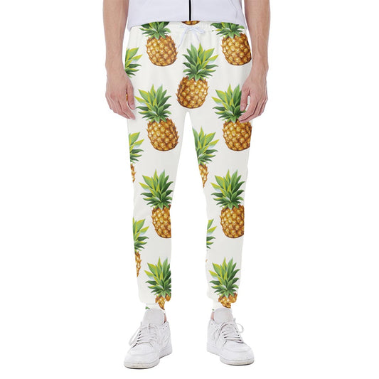 White Pineapple Pattern Print Scuba Joggers