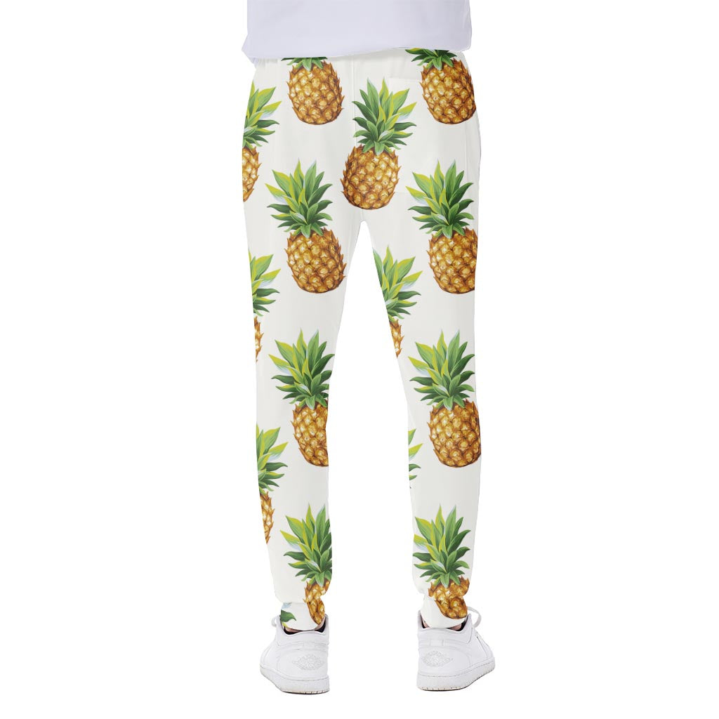 White Pineapple Pattern Print Scuba Joggers