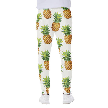 White Pineapple Pattern Print Scuba Joggers