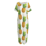 White Pineapple Pattern Print Short Sleeve Long Nightdress