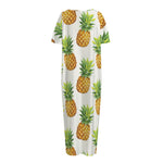 White Pineapple Pattern Print Short Sleeve Long Nightdress