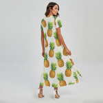 White Pineapple Pattern Print Short Sleeve Maxi Dress