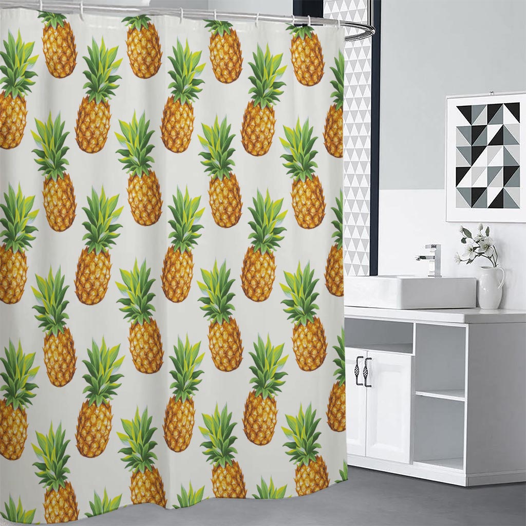White Pineapple Pattern Print Shower Curtain