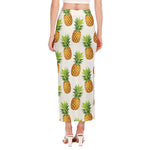 White Pineapple Pattern Print Side Slit Maxi Skirt