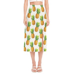 White Pineapple Pattern Print Side Slit Midi Skirt