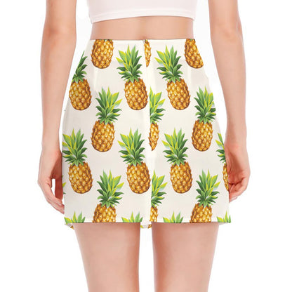 White Pineapple Pattern Print Side Slit Mini Skirt