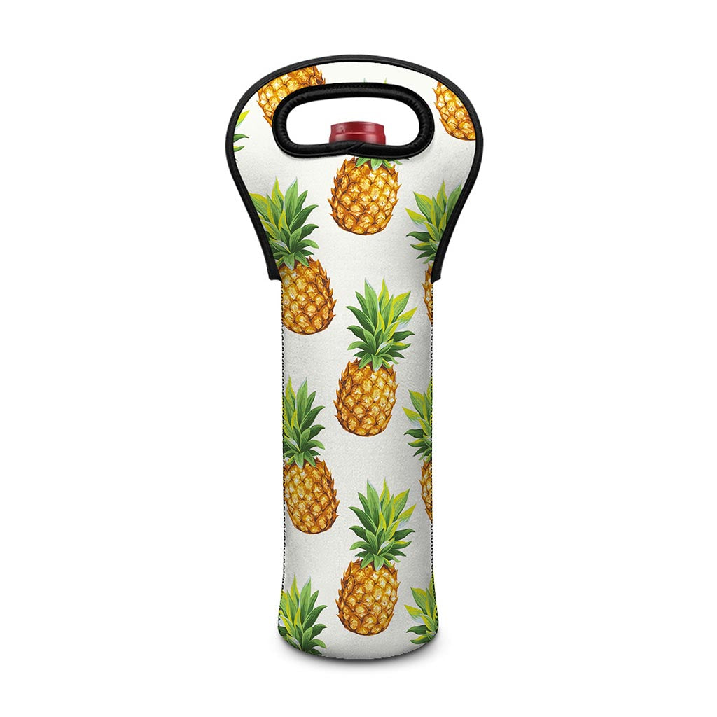 White Pineapple Pattern Print Single Neoprene Wine Tote