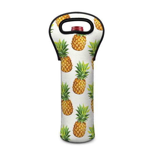 White Pineapple Pattern Print Single Neoprene Wine Tote