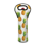 White Pineapple Pattern Print Single Neoprene Wine Tote