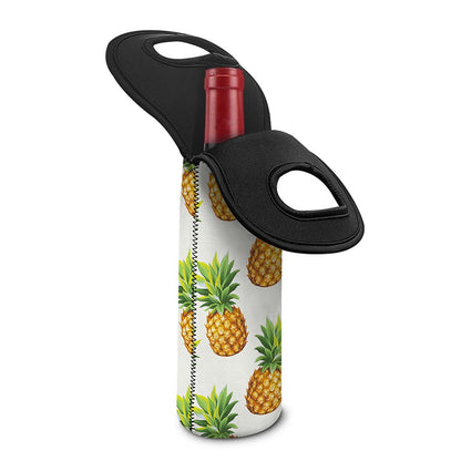 White Pineapple Pattern Print Single Neoprene Wine Tote