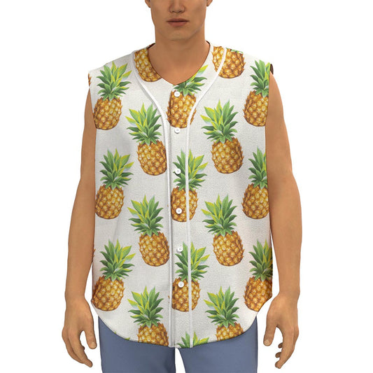 White Pineapple Pattern Print Sleeveless Baseball Jersey