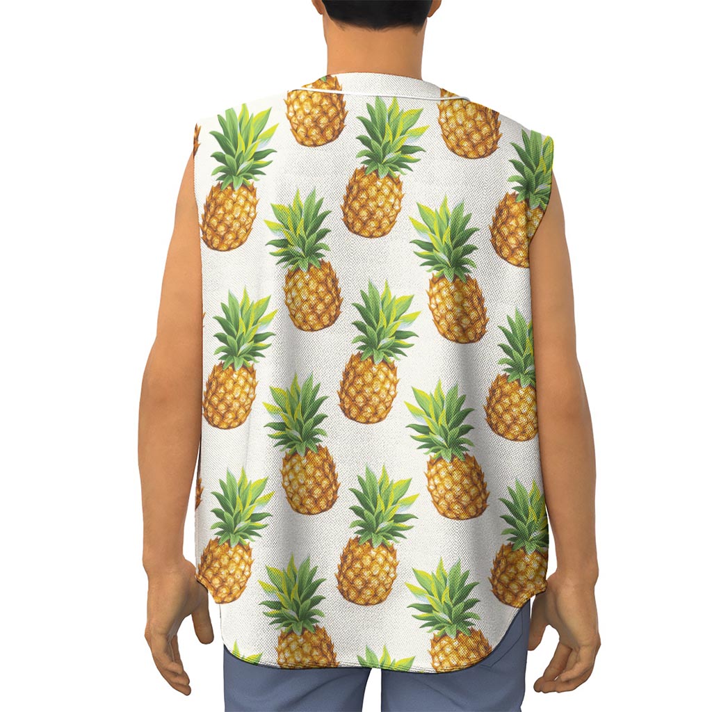 White Pineapple Pattern Print Sleeveless Baseball Jersey