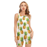 White Pineapple Pattern Print Sleeveless One Piece Swimsuit