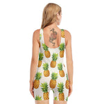White Pineapple Pattern Print Sleeveless One Piece Swimsuit