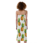 White Pineapple Pattern Print Slim Fit Midi Cami Dress