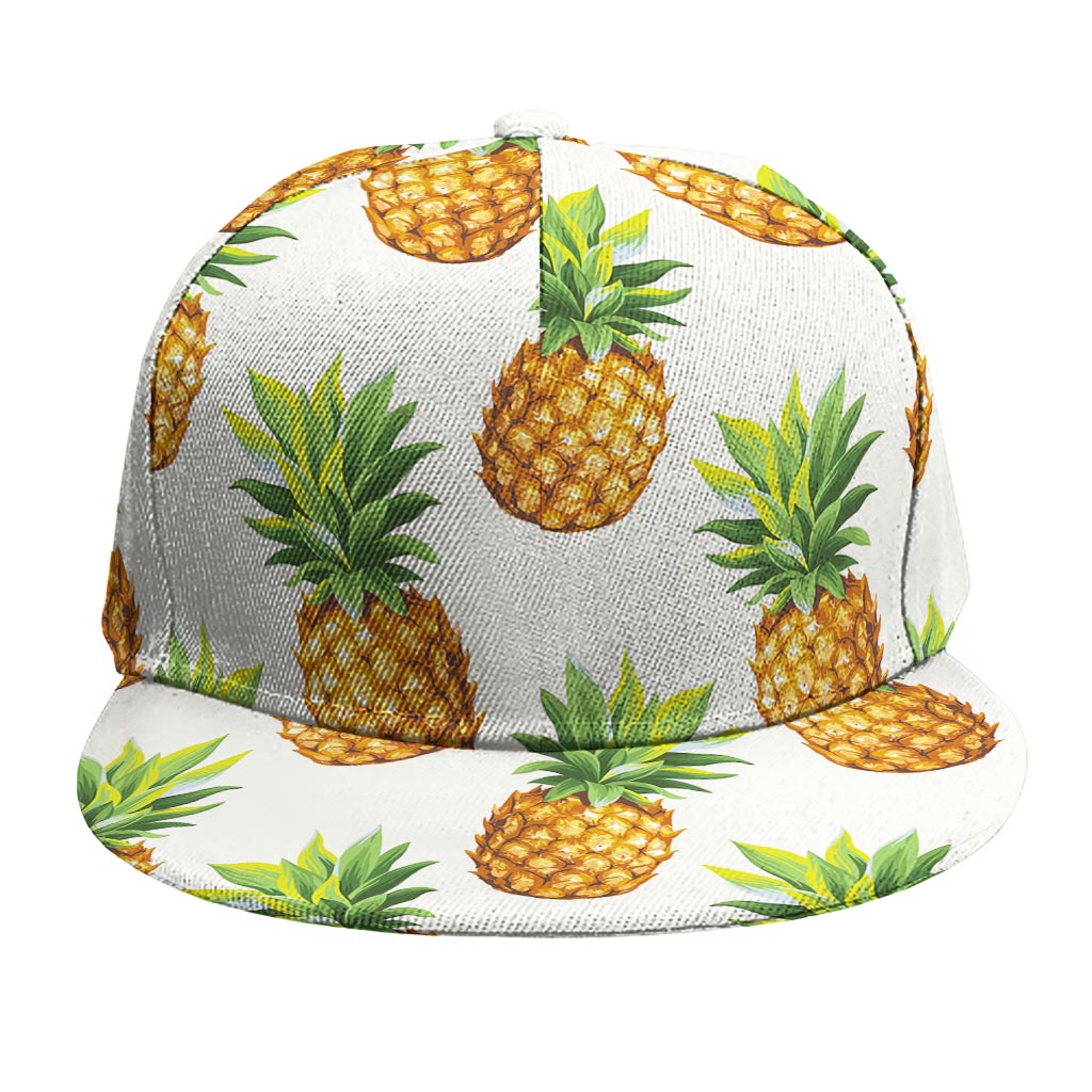 White Pineapple Pattern Print Snapback Cap