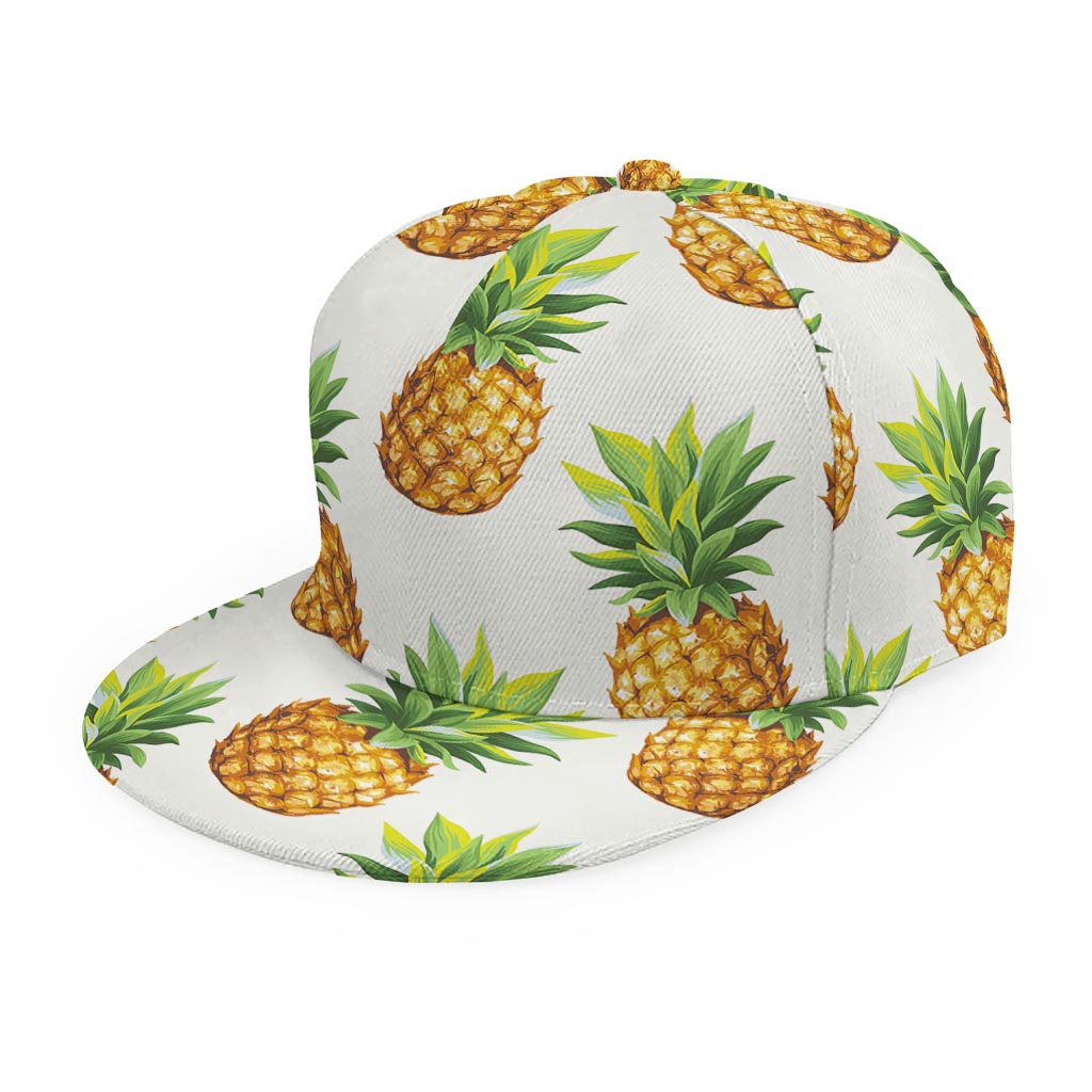 White Pineapple Pattern Print Snapback Cap