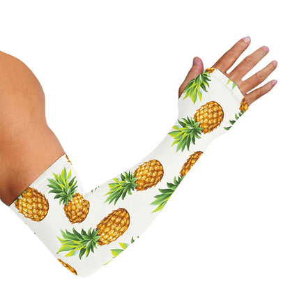 White Pineapple Pattern Print Sun Protection Arm Sleeves