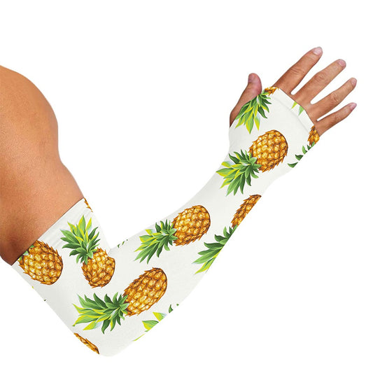 White Pineapple Pattern Print Sun Protection Arm Sleeves