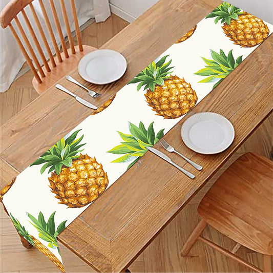 White Pineapple Pattern Print Table Runner