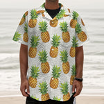 White Pineapple Pattern Print Textured Short Sleeve Shirt