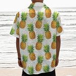 White Pineapple Pattern Print Textured Short Sleeve Shirt