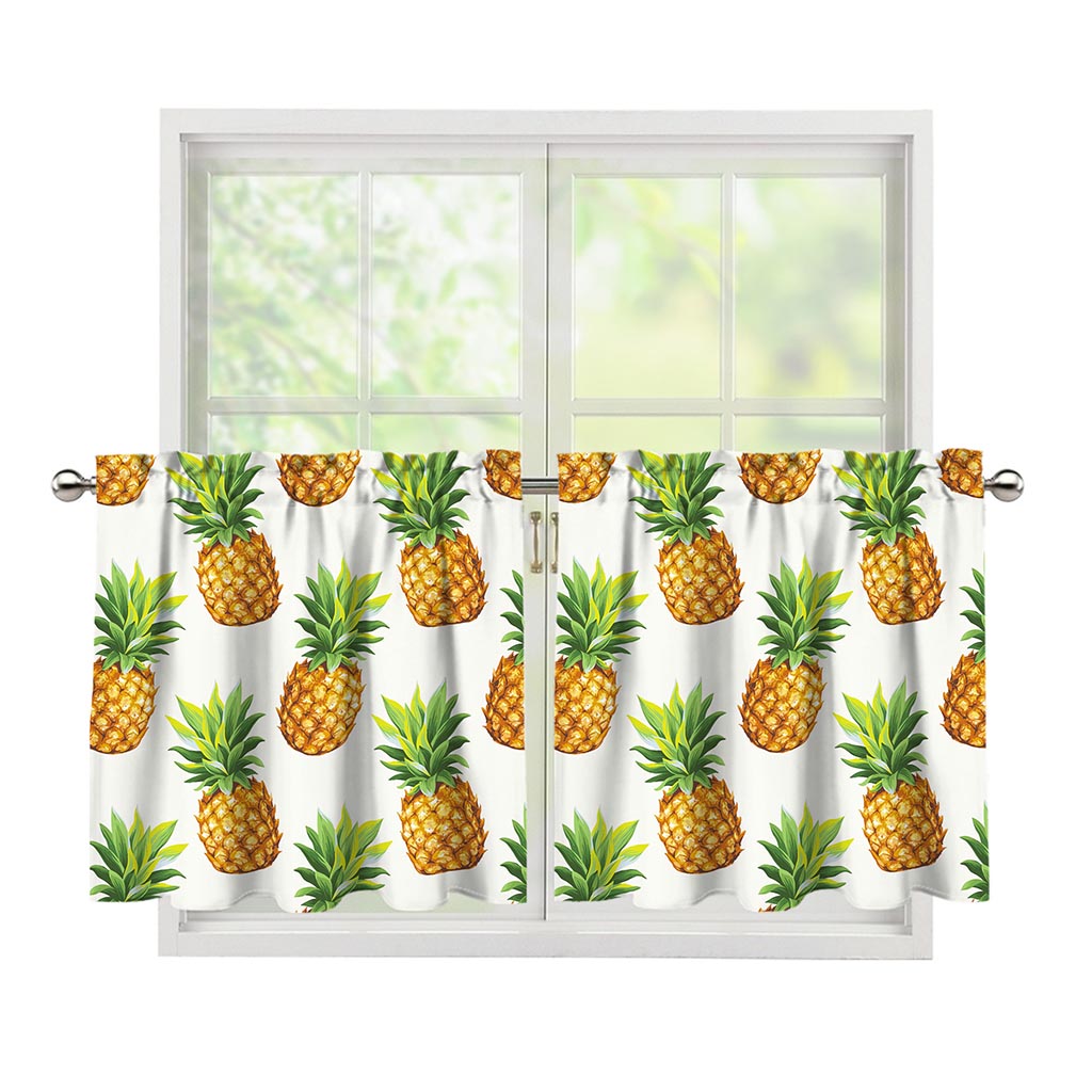 White Pineapple Pattern Print Tier Curtains