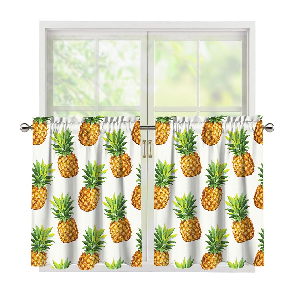 White Pineapple Pattern Print Tier Curtains