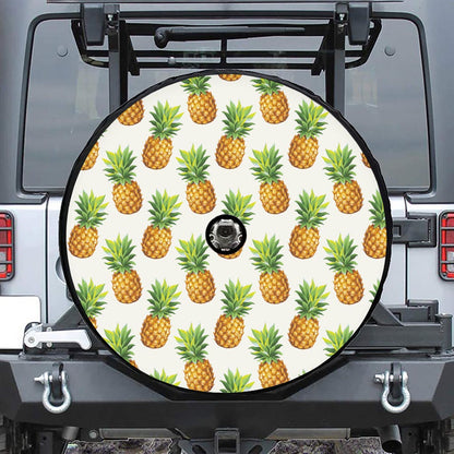 White Pineapple Pattern Print Tire Cover With Camera Hole