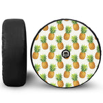 White Pineapple Pattern Print Tire Cover With Camera Hole