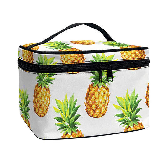 White Pineapple Pattern Print Travel Makeup Bag