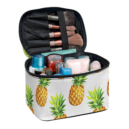 White Pineapple Pattern Print Travel Makeup Bag