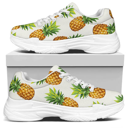 White Pineapple Pattern Print White Chunky Shoes