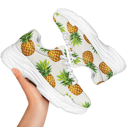 White Pineapple Pattern Print White Chunky Shoes