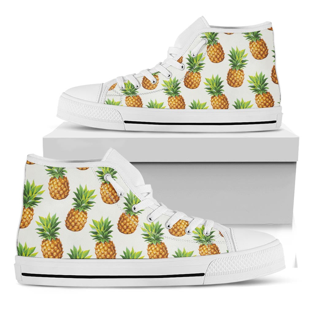 White Pineapple Pattern Print White High Top Sneakers