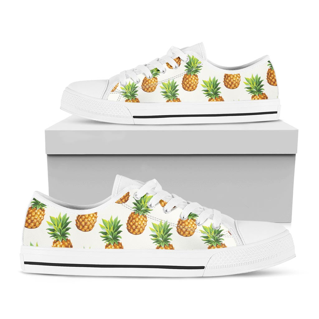 White Pineapple Pattern Print White Low Top Sneakers