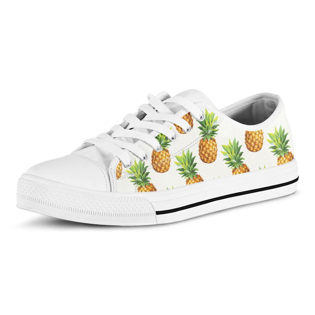 White Pineapple Pattern Print White Low Top Sneakers