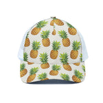White Pineapple Pattern Print White Mesh Trucker Cap