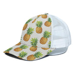 White Pineapple Pattern Print White Mesh Trucker Cap