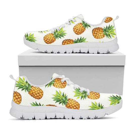 White Pineapple Pattern Print White Running Shoes