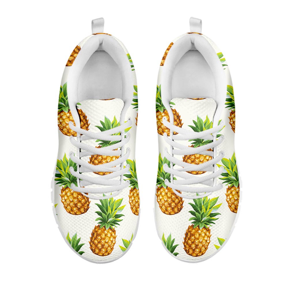 White Pineapple Pattern Print White Running Shoes