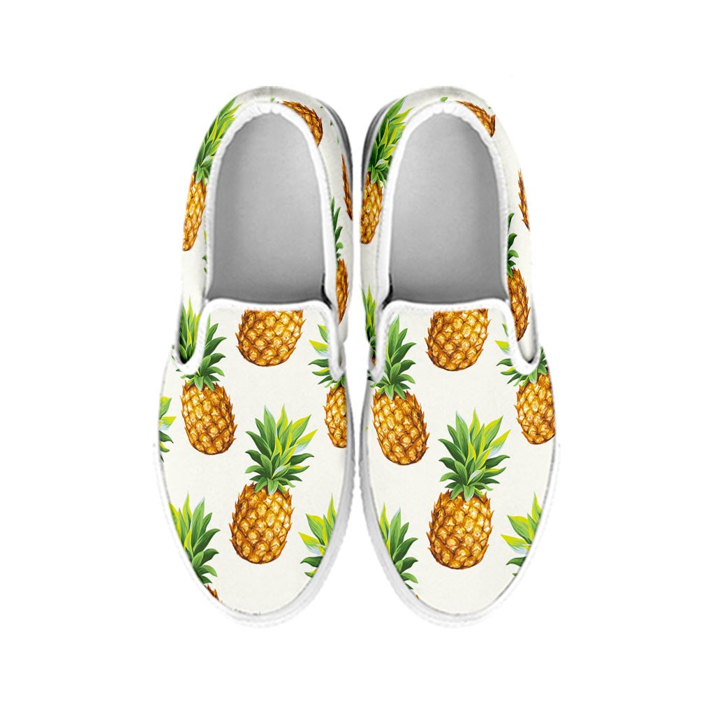 White Pineapple Pattern Print White Slip On Sneakers