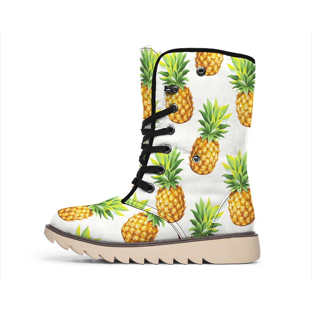 White Pineapple Pattern Print Winter Boots